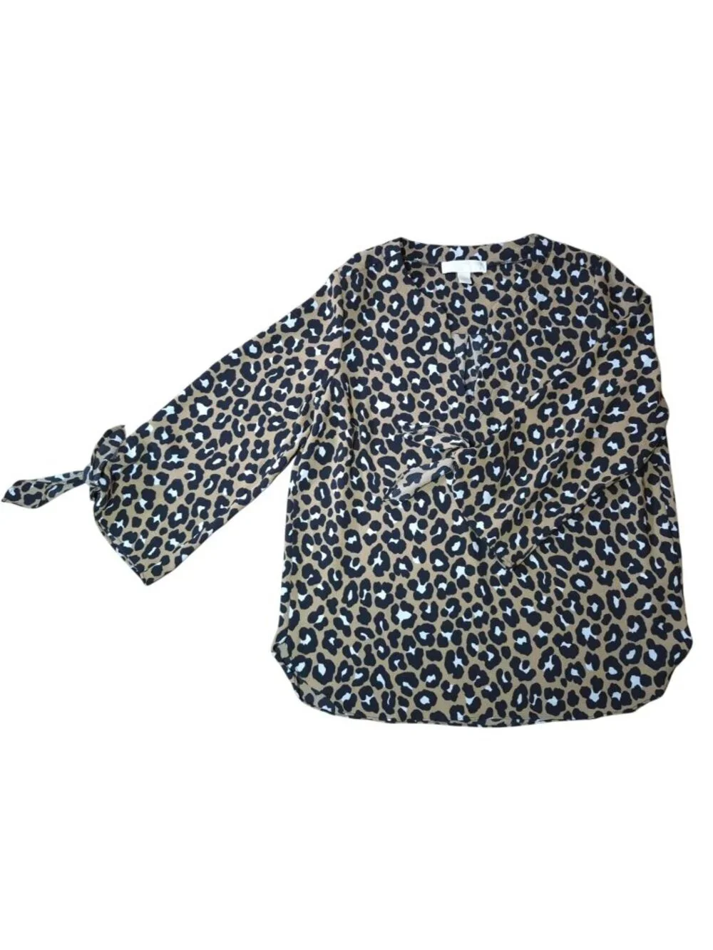 Michael Kors Leopard Print Blouse Tie Sleeve Womens Size M Animal Print Top.